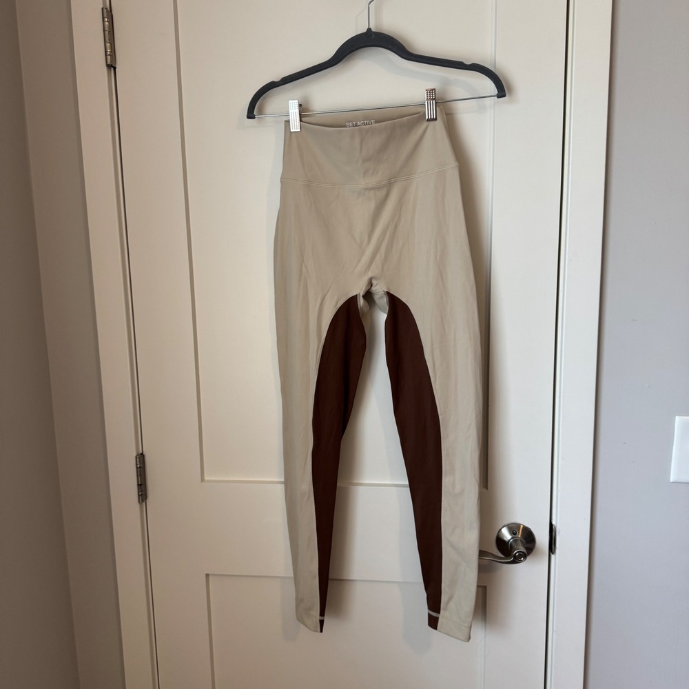 Set Active Sportbody Colorblock Leggings Beige Brown High Rise Womens‎ Medium